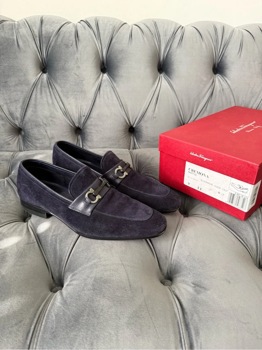 Salvatore Ferragamo Cremona Gancini Suede Loafers Men’s 9 EE Bluemarine Italy